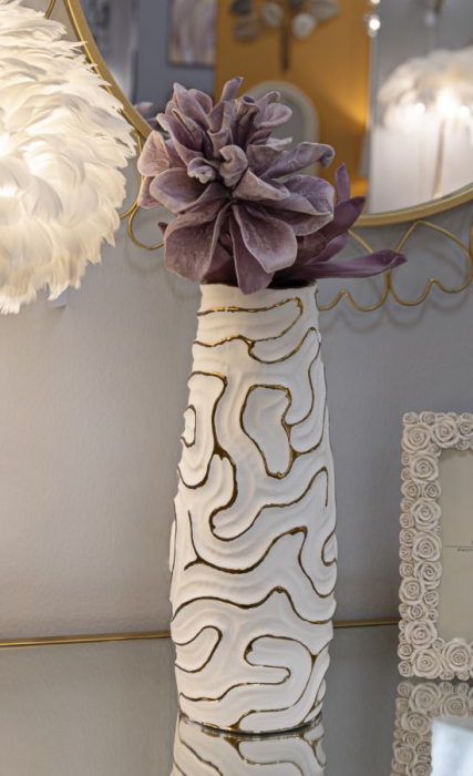 Vaza moderna ceramica alba cu relief | CreativDeco [2]