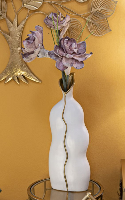 Vaza inalta ceramica alba cu accente aurii | CreativDeco [2]