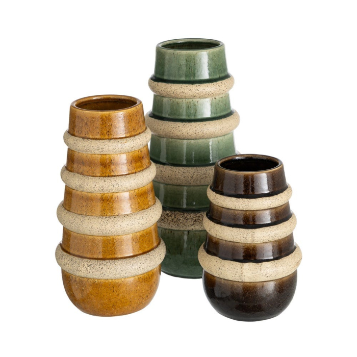 Vaza ceramica verde inalta cu inele texturate [5]