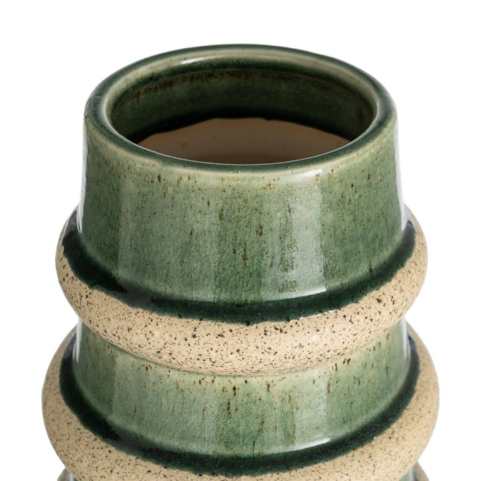 Vaza ceramica verde inalta cu inele texturate [2]