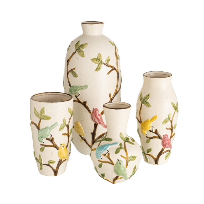 Vaza ceramica cu pasari si flori in relief [5]