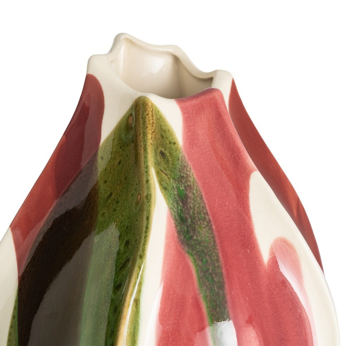 Vaza ceramica organica cu glazura scursa roz-verde [2]