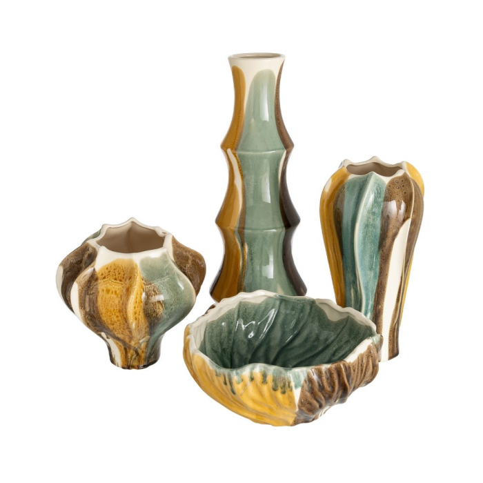 Vaza ceramica tip bambus mustar-verde, inalta [5]