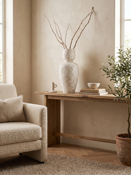 Vază decorativă albă din ceramică cu textură reliefată de 60 cm și umeri lați cu gură largă [2]