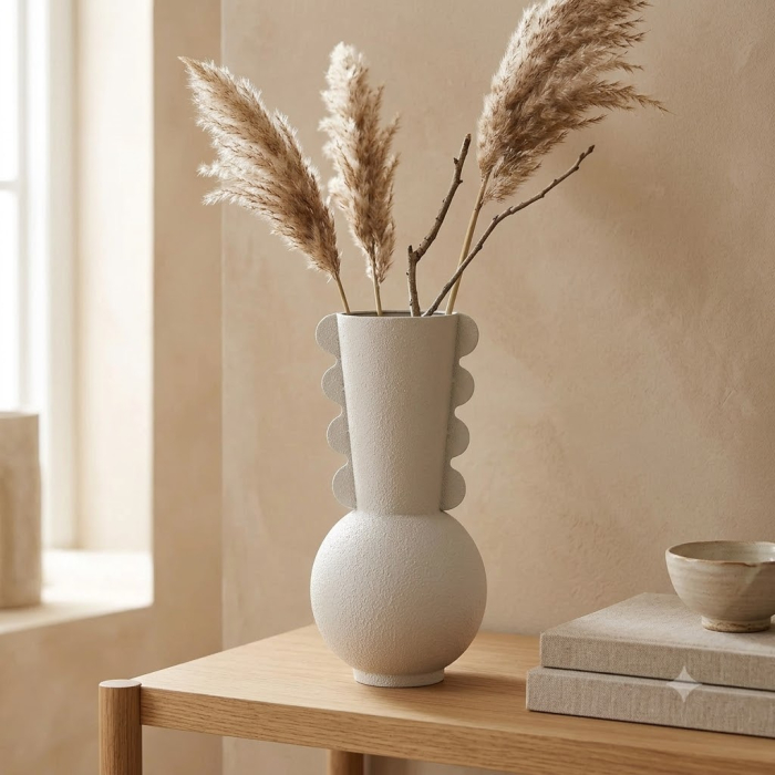 Vază decorativă bej din metal cu formă sculpturală modernă [2]