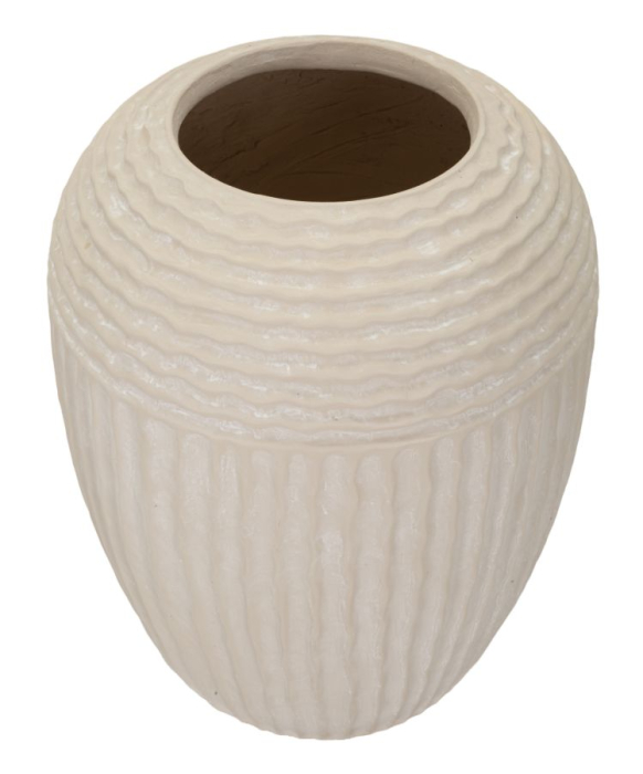 Vază decorativă bej cu valuri în relief pe umăr, caneluri verticale și interior brun, cald [2]