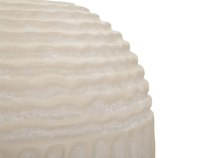 Vază decorativă bej cu valuri în relief pe umăr, caneluri verticale și interior brun, cald [5]