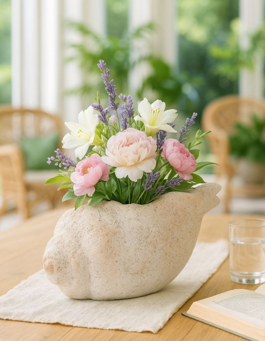 Vază decorativă bej din MGO cu formă organică de scoică Shell Sand B [7]