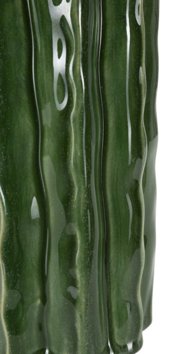 Vază decorativă cactus din ceramică verde adânc cu coaste lucioase și gură în petale [4]