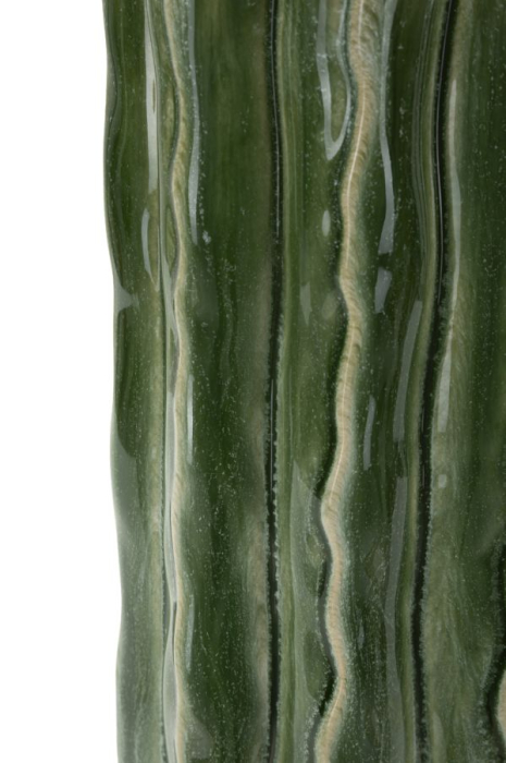 Vază decorativă cactus din ceramică verde cu coaste ondulate și gură în petale [4]