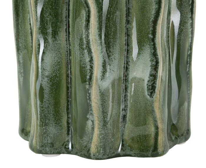 Vază decorativă cactus din ceramică verde cu coaste ondulate și gură în petale [5]