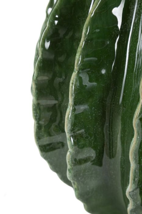 Vază decorativă cactus sferică din ceramică verde cu caneluri moi în relief și gură zimțată [4]