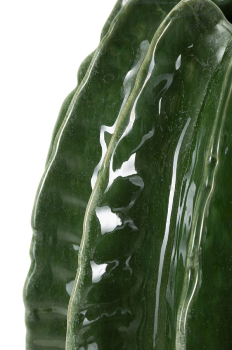 Vază decorativă cactus sferică din ceramică verde cu caneluri groase în relief și gură zimțată [5]