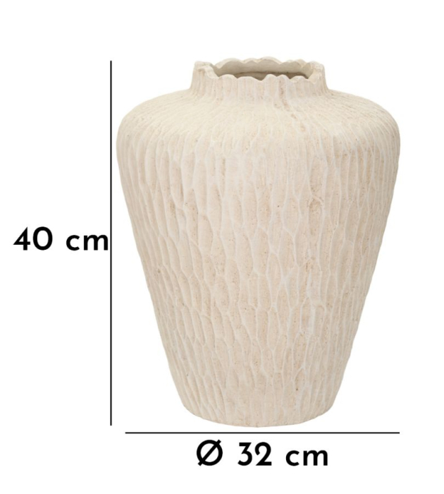 Vază decorativă crem cu textură sculptată în fagure, umeri bombați și gât scurt [6]