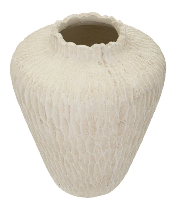 Vază decorativă crem cu textură sculptată în fagure, umeri bombați și gât scurt [2]