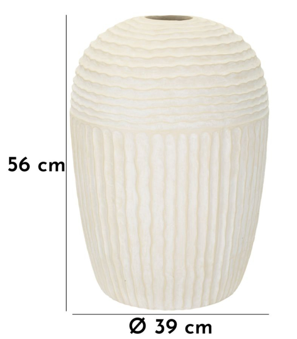 Vază decorativă crem cu valuri în relief pe umăr, caneluri verticale și gură rotundă îngustă [7]
