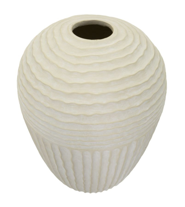 Vază decorativă crem cu valuri în relief pe umăr, caneluri verticale și gură rotundă îngustă [2]