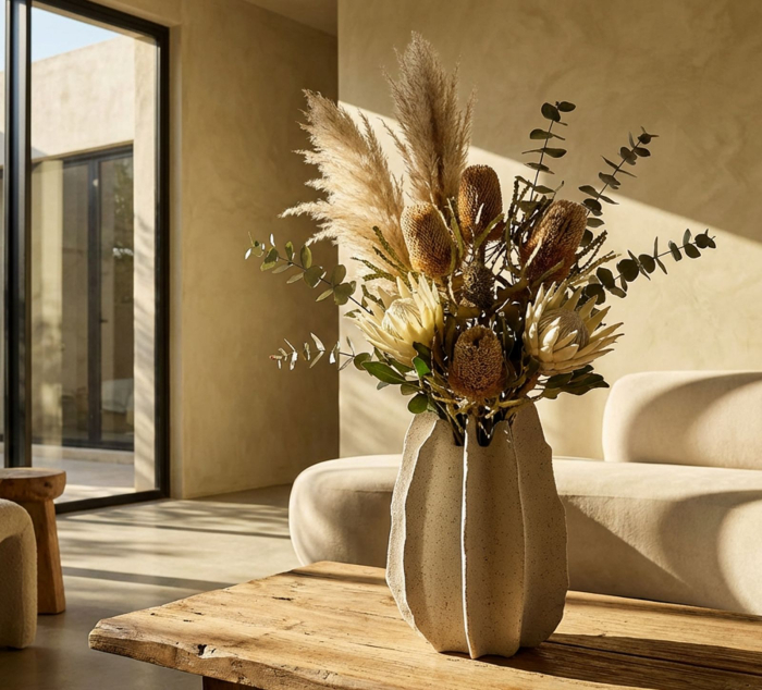 Titlul imaginii principale: Vază decorativă crem din rășină cu design organic sculptural 26x40 cm [6]