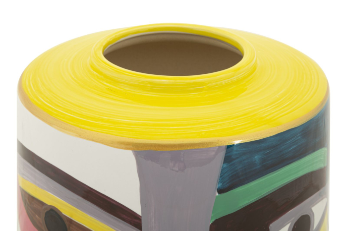 Vază decorativă cu capac din ceramică, cu chip abstract multicolor în stil cubist [3]