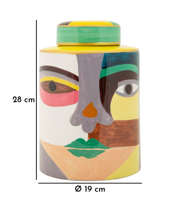 Vază decorativă cu capac din ceramică, cu chip abstract multicolor în stil cubist [9]