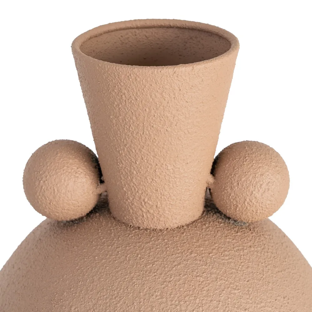 Vază decorativă culoare nisip din metal cu formă rotunjită și detalii sferice [3]