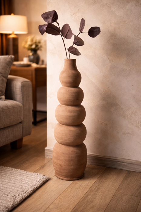 Vază decorativă argilă sculpturală 71.5cm sable – stil boho japandi [2]
