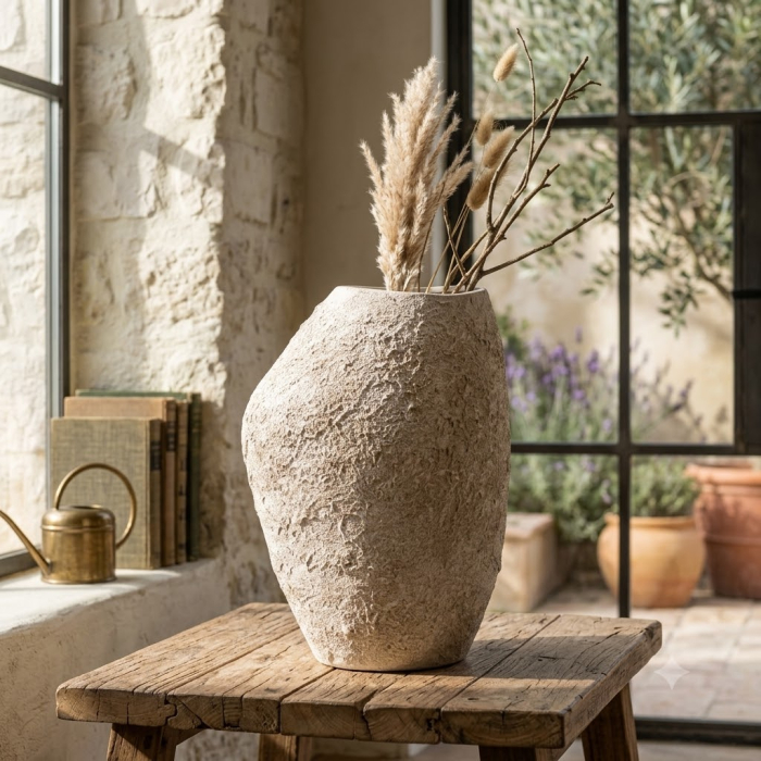 Vază decorativă din ceramică albă rustică cu formă asimetrică [2]