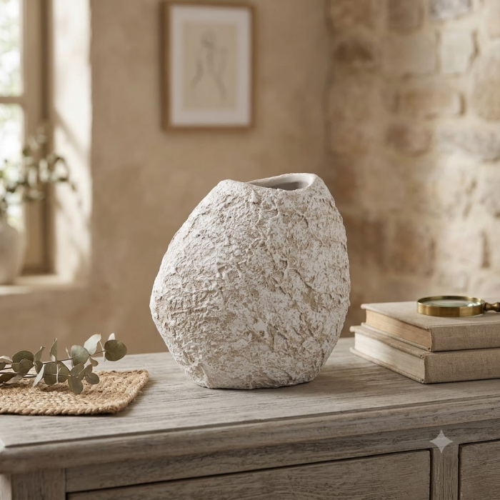 Vază decorativă din ceramică albă rustică formă asimetrică mică [2]