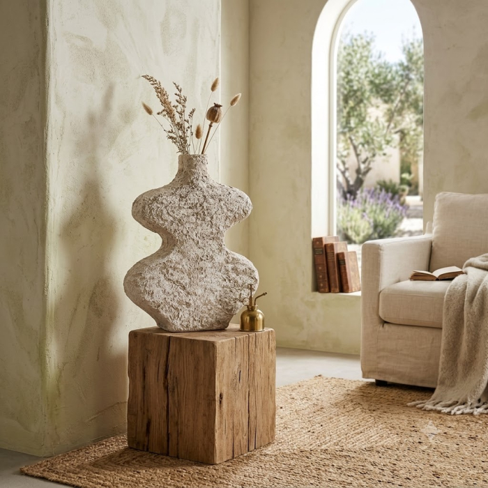 Vază decorativă din ceramică albă rustică cu formă sculpturală [2]