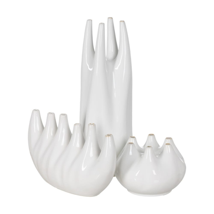 Vază decorativă din ceramică albă design sculptural alungit deschideri multiple [2]