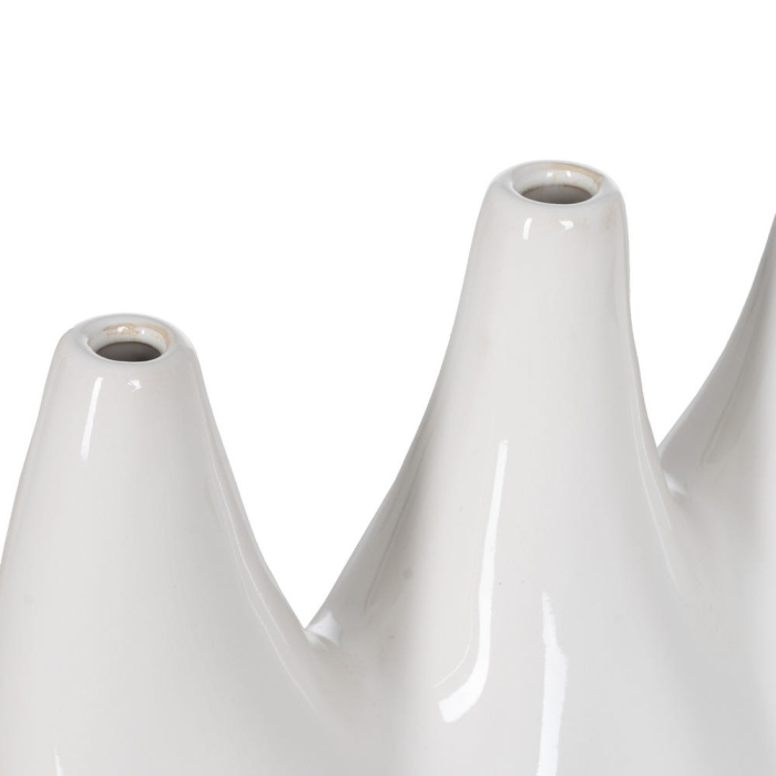 Vază decorativă din ceramică albă design sculptural alungit deschideri multiple [4]