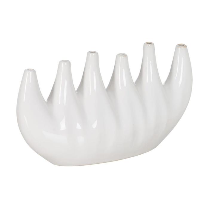 Vază decorativă din ceramică albă design sculptural alungit deschideri multiple [3]