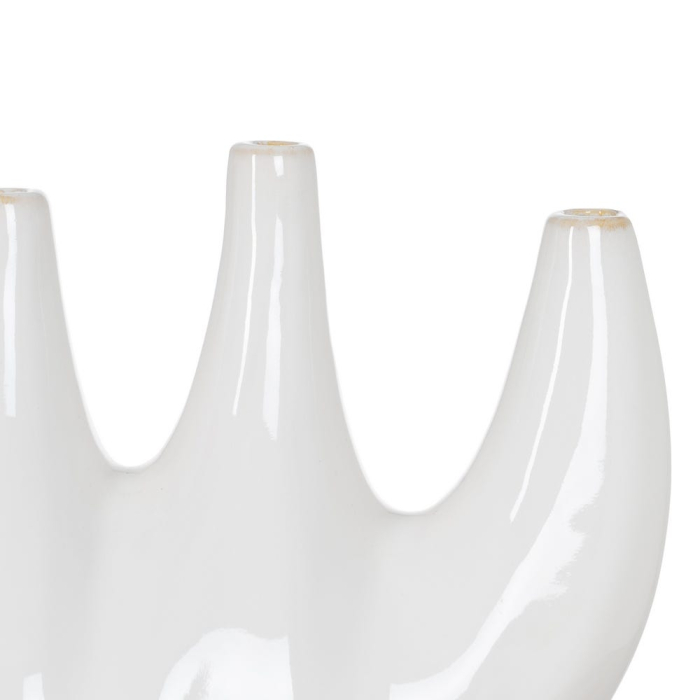 Vază decorativă din ceramică albă design sculptural alungit deschideri multiple [5]
