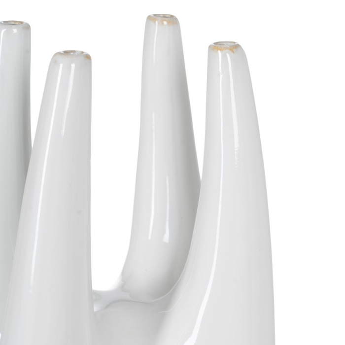 Vază decorativă din ceramică albă design sculptural deschideri multiple [4]