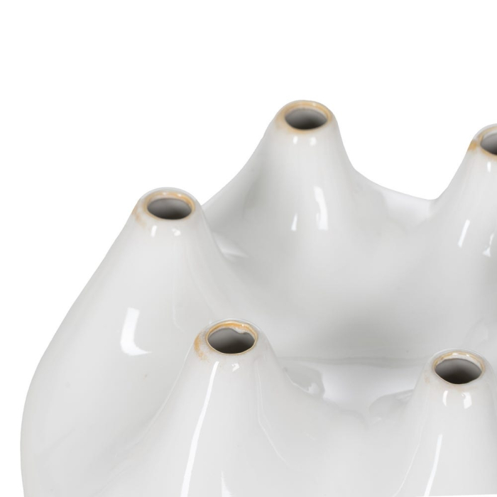 Vază decorativă din ceramică albă design sculptural deschideri multiple [3]
