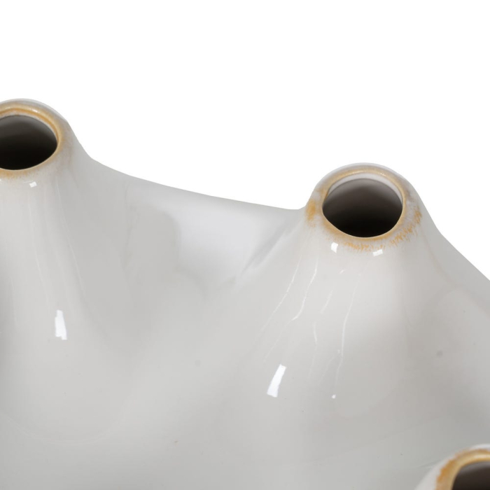 Vază decorativă din ceramică albă design sculptural deschideri multiple [5]