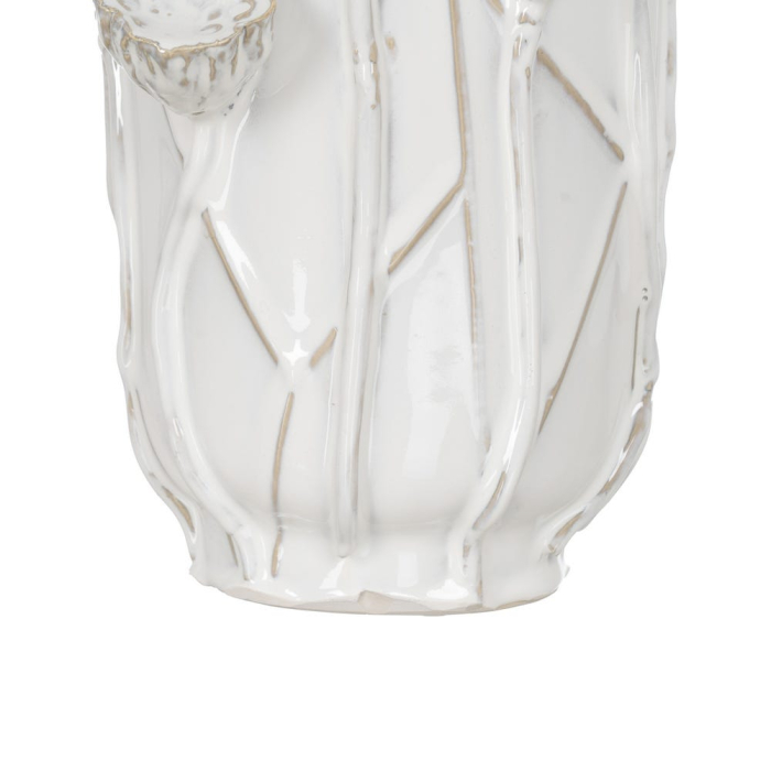 Vază decorativă din ceramică albă cu detalii florale reliefate [6]