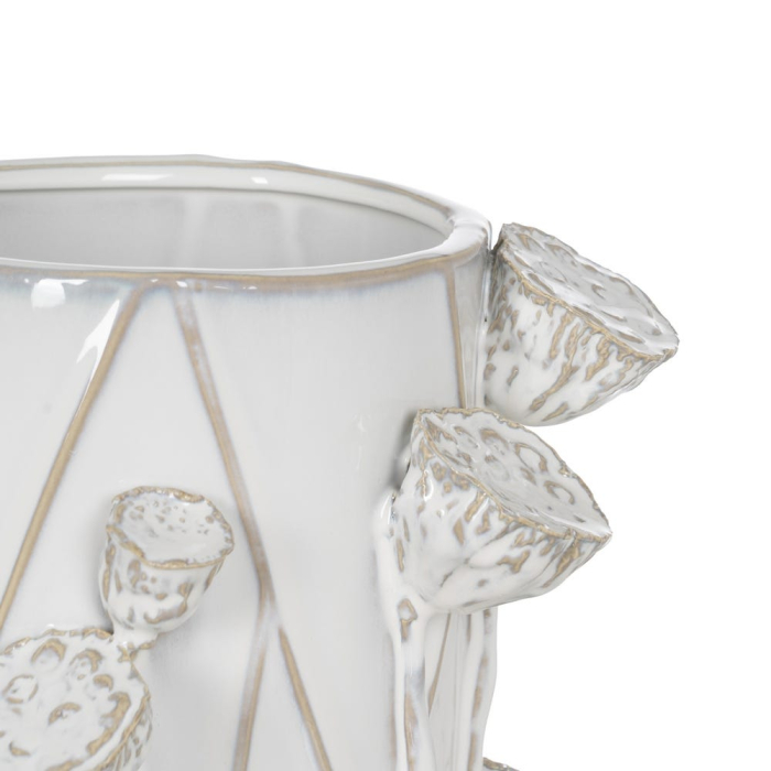 Vază decorativă din ceramică albă cu detalii florale reliefate [4]