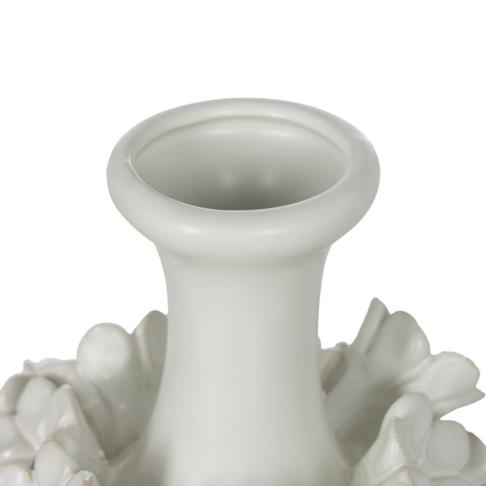 Vază decorativă din ceramică albă cu detalii florale reliefate formă alungită [4]