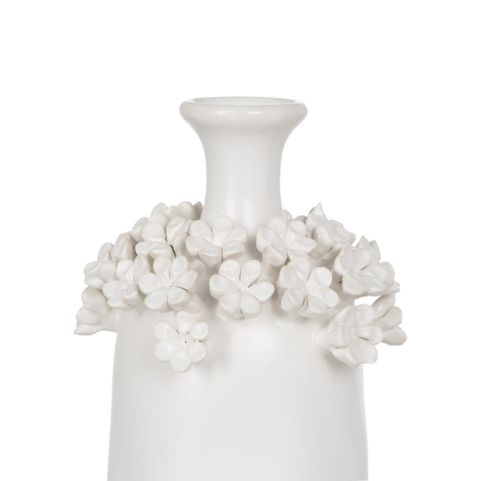 Vază decorativă din ceramică albă cu detalii florale reliefate formă rotunjită [4]