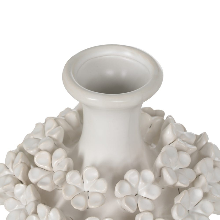 Vază decorativă din ceramică albă cu detalii florale reliefate formă rotunjită [3]