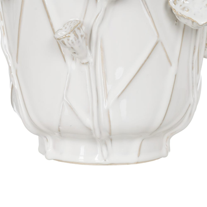Vază decorativă din ceramică albă cu detalii florale reliefate formă rotunjită [6]