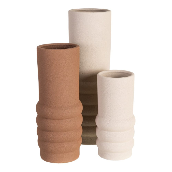 Vază decorativă din ceramică albă cu formă cilindrică și relief inelar [2]