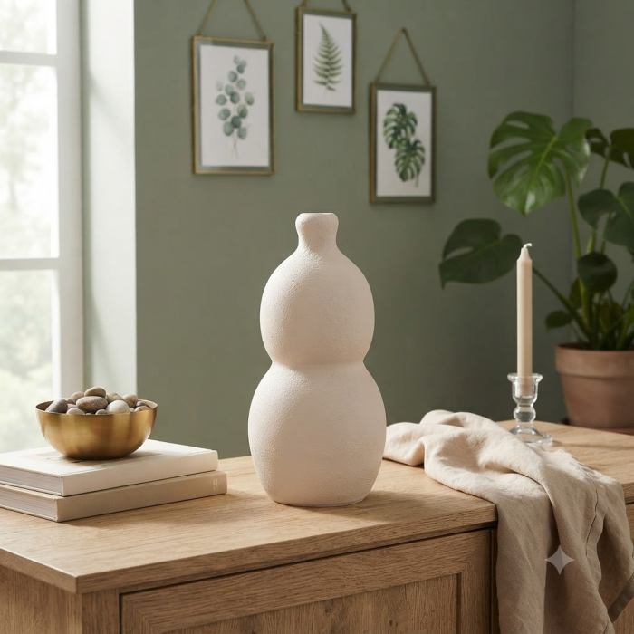 Vază decorativă din ceramică albă cu formă sculpturală rotunjită [2]