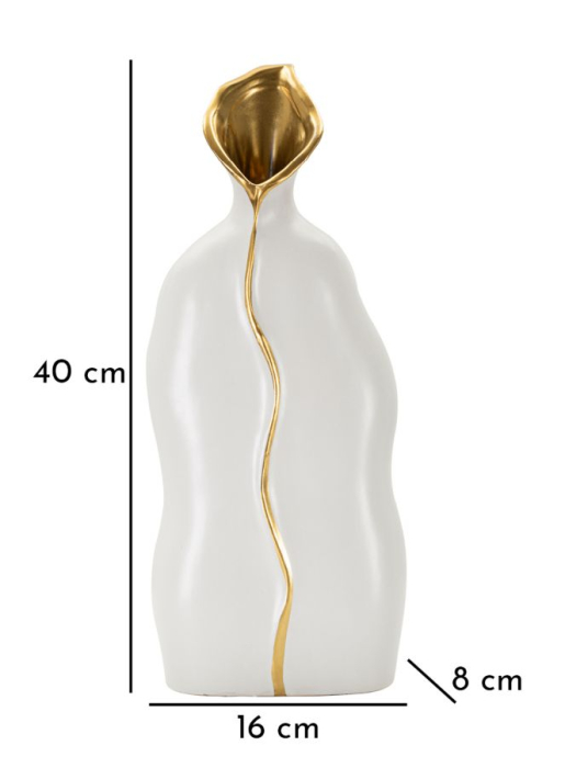 Vază decorativă din ceramică albă cu linie aurie și gură ca o floare de cală [6]