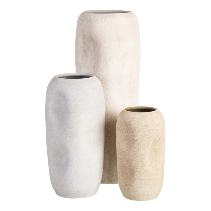 Vază decorativă ceramică bej aspect piatră formă cilindrică [2]