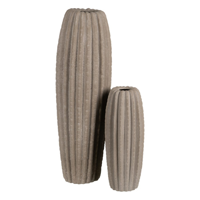 Vază decorativă din ceramică bej aspect piatră model striat vertical [2]