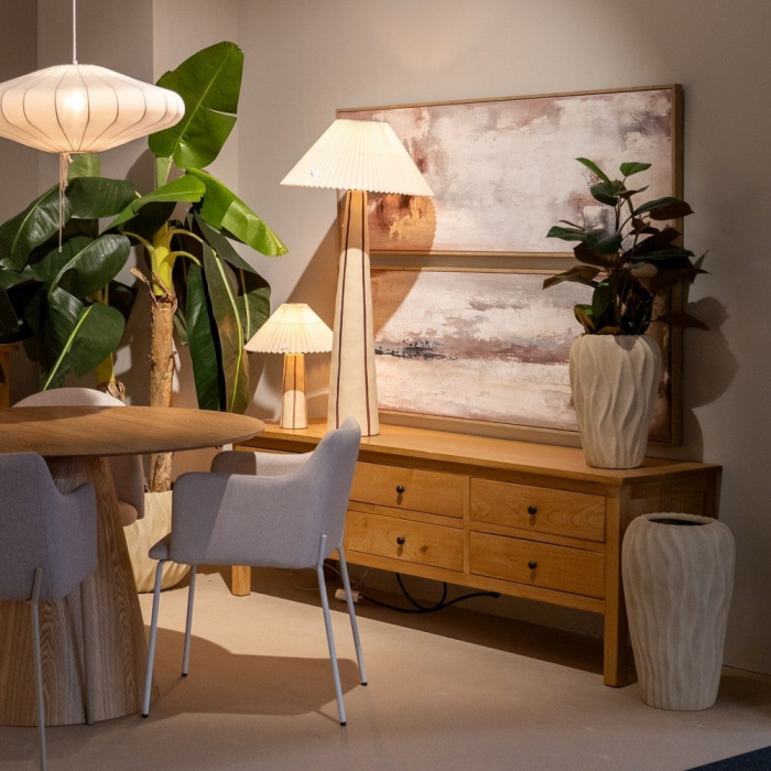 Vază decorativă din ceramică bej model ondulat formă alungită [7]