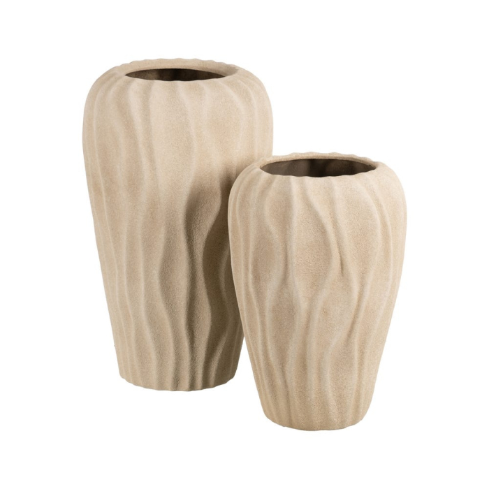 Vază decorativă din ceramică bej cu model ondulat și formă rotunjită [2]