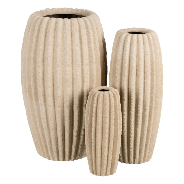 Vază decorativă din ceramică bej model striat vertical formă alungită îngustă [2]